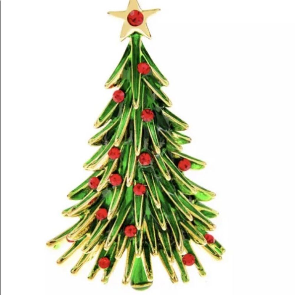 🎄Christmas Tree Multi Color Crystals Vintage Gold Brooch Pin.